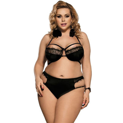 Black halter plus size women lingerie